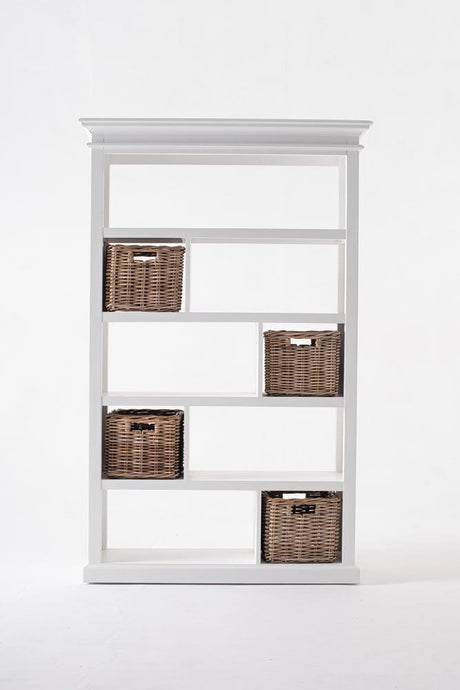 Storage Hamptons Mahogany Storage Room Divider with Kubu Rattan Basket Set