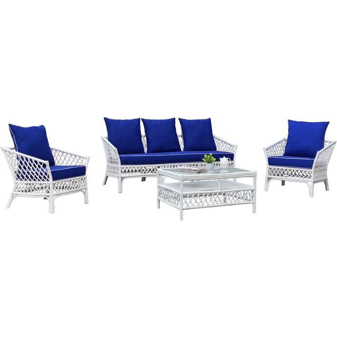 Conversation and Living Sets Lanai Living Set - White with Pacific Blue