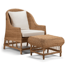 Load image into Gallery viewer, Occasional Chairs Natural Sand Rattan Armchair and Ottoman Set - Available in multiple colours